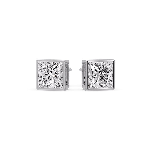 Stylish Princess Bezel Diamond Studs