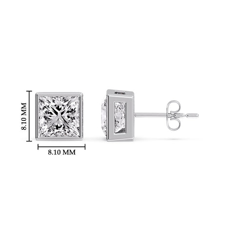Stylish Princess Bezel Diamond Studs