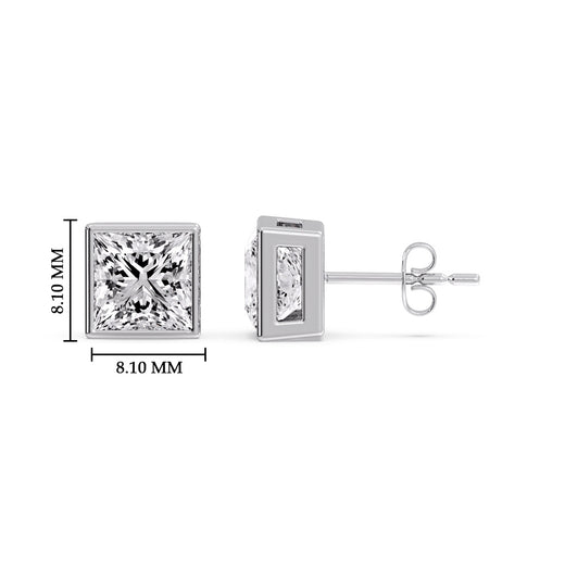 Stylish Princess Bezel Diamond Studs