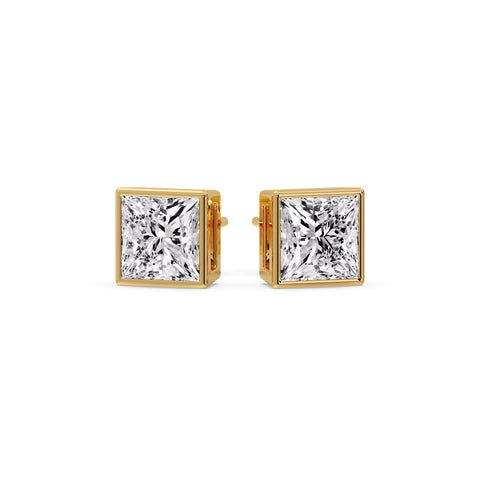 Stylish Princess Bezel Diamond Studs