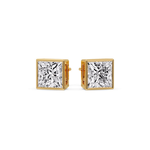 Stylish Princess Bezel Diamond Studs