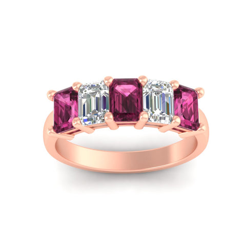 3-carat-emerald-cut-5-stone-pink-sapphire-wedding-band-in-rose-gold-fdwb8008emgsadrpiangle5-3.00ct-nl-rg