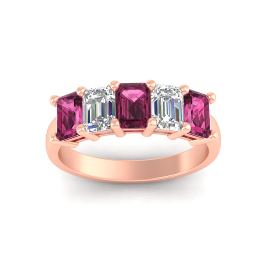3-carat-emerald-cut-5-stone-pink-sapphire-wedding-band-in-rose-gold-fdwb8008emgsadrpiangle5-3.00ct-nl-rg