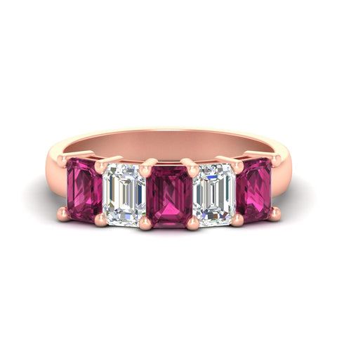 3-carat-emerald-cut-5-stone-pink-sapphire-wedding-band-in-rose-gold-fdwb8008emgsadrpisleep-3.00ct-nl-rg