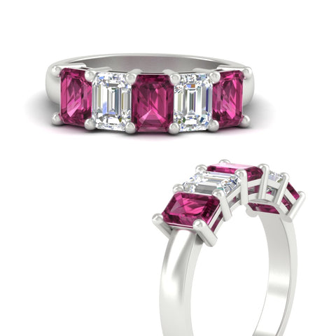 3-carat-emerald-cut-5-stone-pink-sapphire-wedding-band-in-white-gold-fdwb8008emgsadrpiangle3-3.00ct-nl-wg