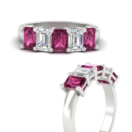 3-carat-emerald-cut-5-stone-pink-sapphire-wedding-band-in-white-gold-fdwb8008emgsadrpiangle3-3.00ct-nl-wg