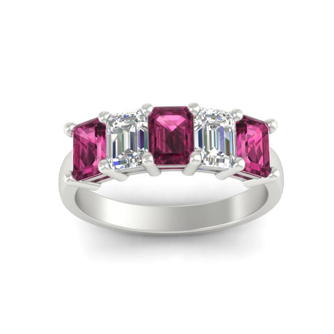 3-carat-emerald-cut-5-stone-pink-sapphire-wedding-band-in-white-gold-fdwb8008emgsadrpiangle5-3.00ct-nl-wg