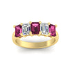 Load image into Gallery viewer, 3-carat-emerald-cut-5-stone-pink-sapphire-wedding-band-in-yellow-gold-fdwb8008emgsadrpiangle5-3.00ct-nl-yg