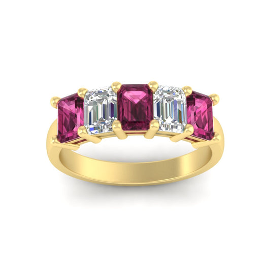 3-carat-emerald-cut-5-stone-pink-sapphire-wedding-band-in-yellow-gold-fdwb8008emgsadrpiangle5-3.00ct-nl-yg