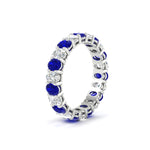 Load image into Gallery viewer, 3-carat-oval-diamond-full-eternity-band-with-blue-saphhire-in-white-gold-fdewb8324ovgsablangle2-4.00x3.00mm-nl-wg