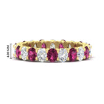 Load image into Gallery viewer, 3-carat-oval-diamond-full-eternity-band-with-pink-saphhire-in-yellow-gold-fdewb8324ovgsadrpisleep-4.00x3.00mm-nl-yg-hw