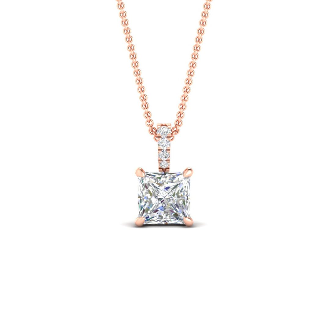 Pavé Bail Princess Cut Diamond Pendant
