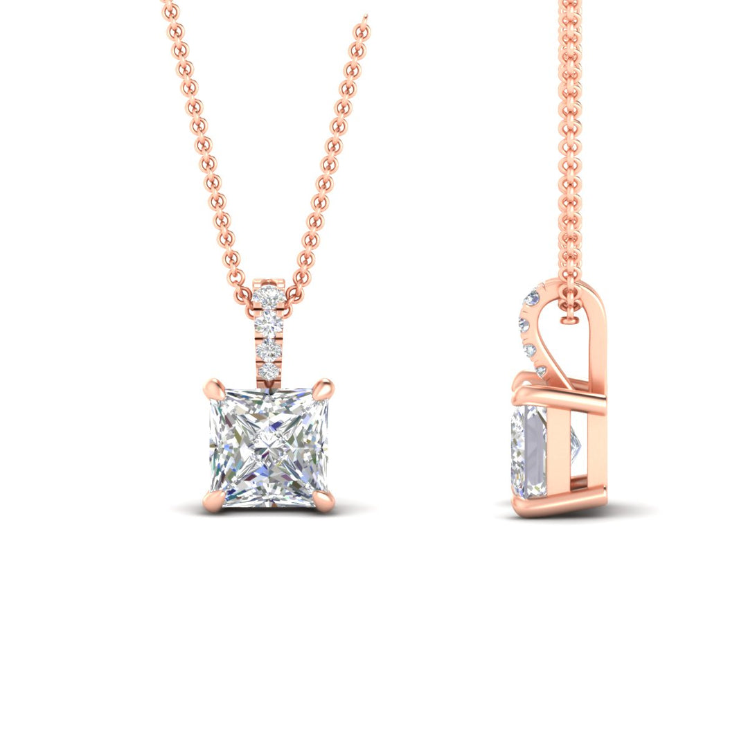 Pavé Bail Princess Cut Diamond Pendant