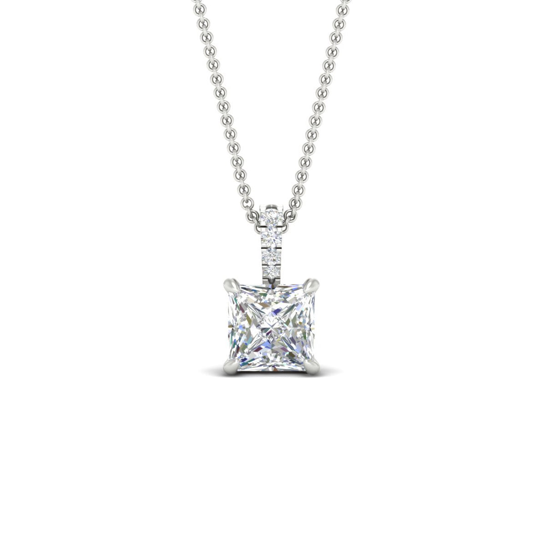 Pavé Bail Princess Cut Diamond Pendant