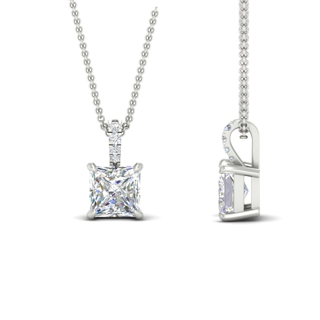 Pavé Bail Princess Cut Diamond Pendant