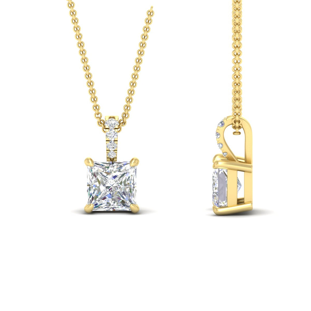 Pavé Bail Princess Cut Diamond Pendant