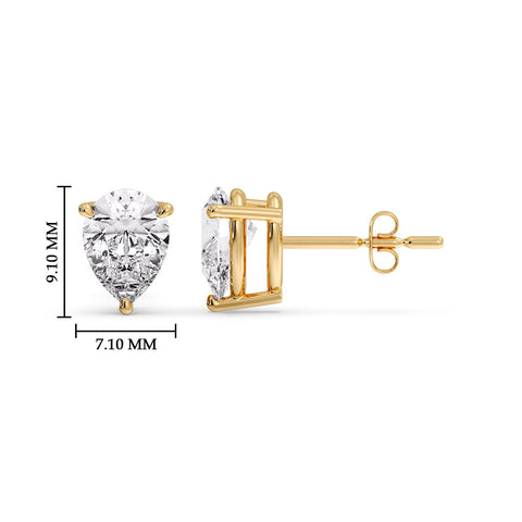 One Carat Diamond Pear Cut 3 Prong Earring