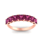 Load image into Gallery viewer, 3-carat-princess-cut-7-stone-pink-sapphire-wedding-band-in-rose-gold-fdwb179prgsadrpiangle5-3.00ct-nl-rg.jpg
