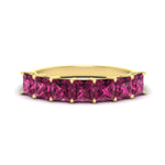 Load image into Gallery viewer, 3-carat-princess-cut-7-stone-pink-sapphire-wedding-band-in-yellow-gold-fdwb179prgsadrpisleep-3.00ct-nl-yg.jpg