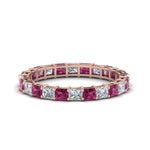 Load image into Gallery viewer, 3-carat-princess-cut-diamond-eternity-ring-with-pink-sapphire-in-rose-gold-FDEWB8675PR-3.0CTGSADRPI-NL-RG
