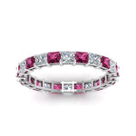 Load image into Gallery viewer, 3-carat-princess-cut-diamond-eternity-ring-with-pink-sapphire-in-white-gold-FDEWB8675PR-3.0CTGSADRPIANGLE5-NL-WG
