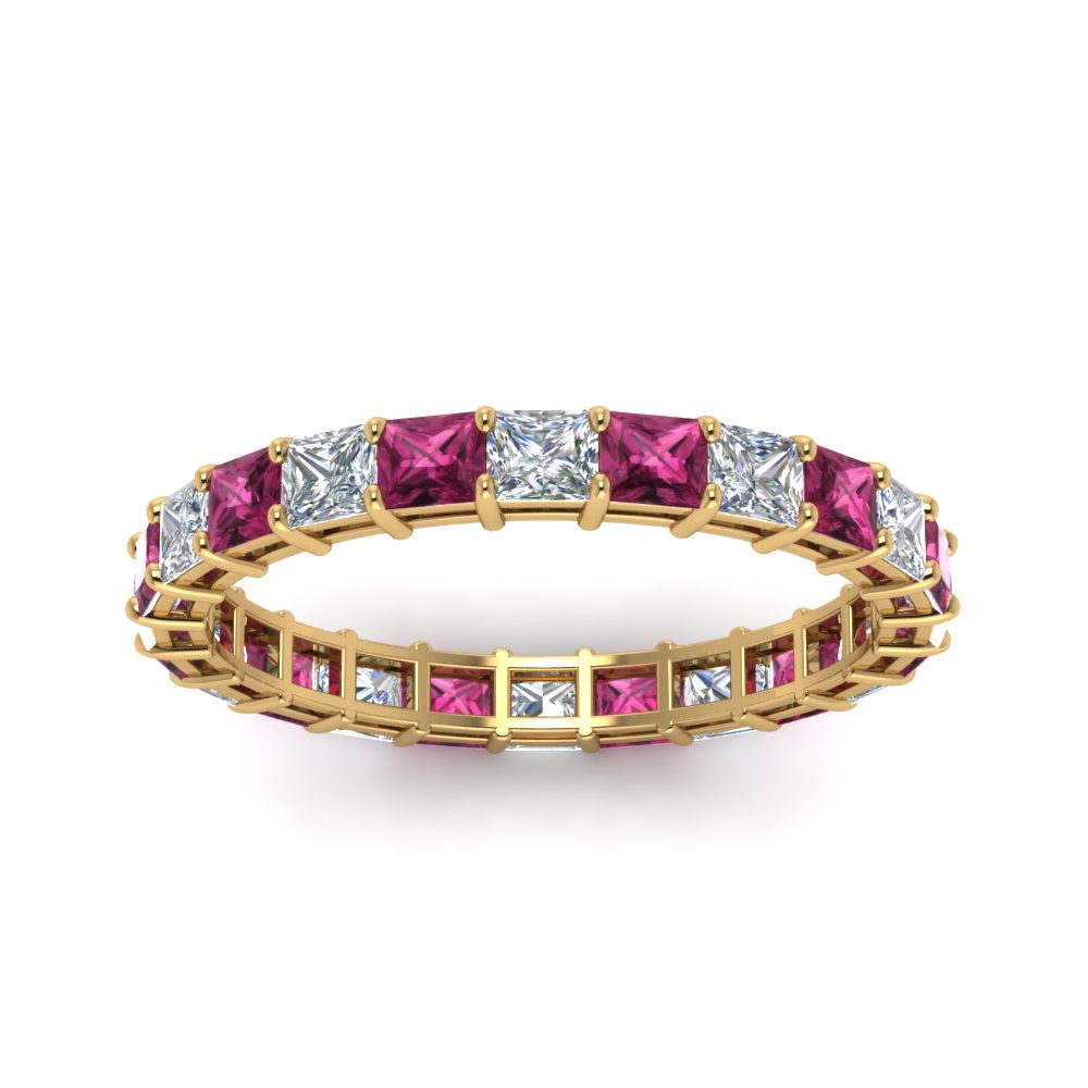 3-carat-princess-cut-diamond-eternity-ring-with-pink-sapphire-in-yellow-gold-FDEWB8675PR-3.0CTGSADRPIANGLE5-NL-YG