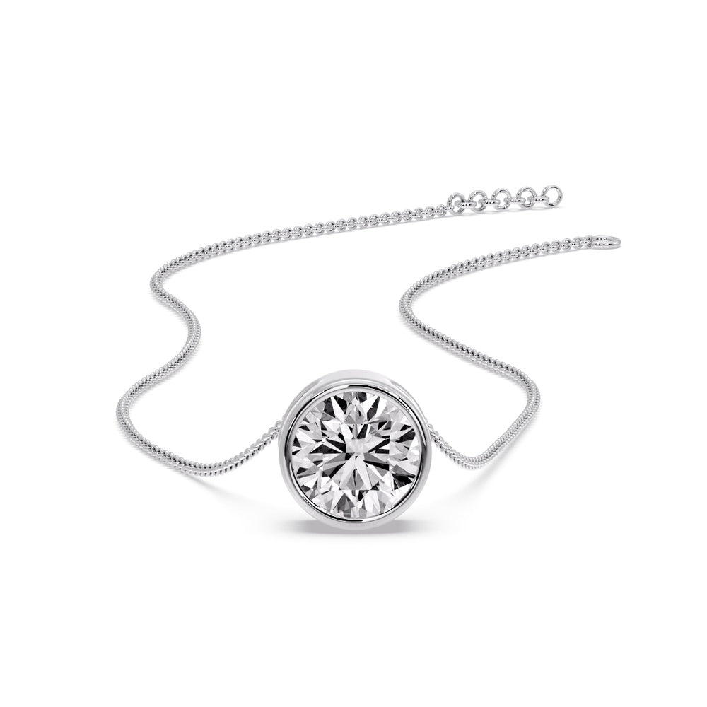 3 Carat Round Bezel Solitaire Diamond Pendant