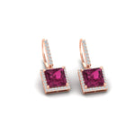 Load image into Gallery viewer, 3-carat-square-halo-diamond-lever-back-earrings-with-pink-sapphire-in-rose-gold-FDEAR-11235PRGSADRPI-3.00CT-NL-RG.jpg
