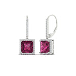 Load image into Gallery viewer, 3-carat-square-halo-diamond-lever-back-earrings-with-pink-sapphire-in-white-gold-FDEAR-11235PRGSADRPI-3.00CT-NL-WG.jpg
