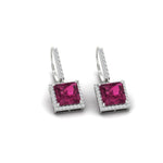Load image into Gallery viewer, 3-carat-square-halo-diamond-lever-back-earrings-with-pink-sapphire-in-white-gold-FDEAR-11235PRGSADRPI-3.00CT-NL-WG.jpg

