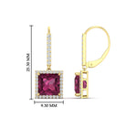 Load image into Gallery viewer, 3-carat-square-halo-diamond-lever-back-earrings-with-pink-sapphire-in-yellow-gold-FDEAR-11235PRGSADRPI-3.00CT-NL-YG.jpg
