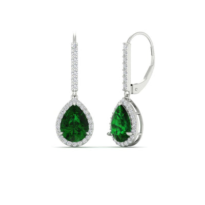 3 Carat Pear Shaped Halo Leverback Drop Earrings