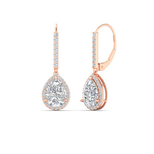 3 Carat Pear Shaped Halo Leverback Drop Earrings