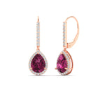 Load image into Gallery viewer, 3-ct.-pear-shaped-pink-sapphire-halo-diamond-lever-back-earrings-in-rose-gold-FDEAR-11235PEGSADRPIANGLE1-3.00CT-NL-RG.jpg
