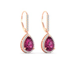 Load image into Gallery viewer, 3-ct.-pear-shaped-pink-sapphire-halo-diamond-lever-back-earrings-in-rose-gold-FDEAR-11235PEGSADRPIANGLE1-3.00CT-NL-RG.jpg

