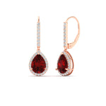 Load image into Gallery viewer, 3-ct.-pear-shaped-ruby-halo-diamond-lever-back-earrings-in-rose-gold-FDEAR-11235PEGRUDRANGLE1-3.00CT-NL-RG.jpg
