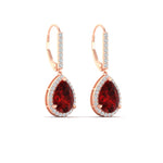 Load image into Gallery viewer, 3-ct.-pear-shaped-ruby-halo-diamond-lever-back-earrings-in-rose-gold-FDEAR-11235PEGRUDRANGLE1-3.00CT-NL-RG.jpg

