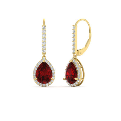 3 Carat Pear Shaped Halo Leverback Drop Earrings