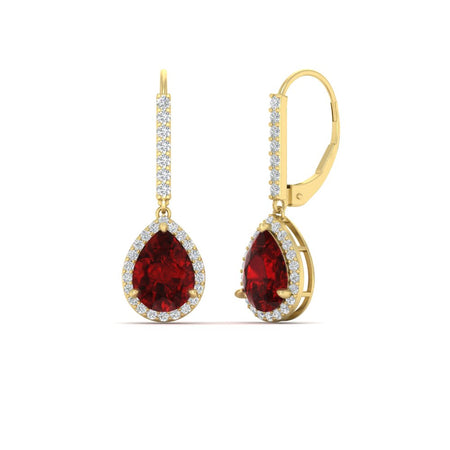 3 Carat Pear Shaped Halo Leverback Drop Earrings
