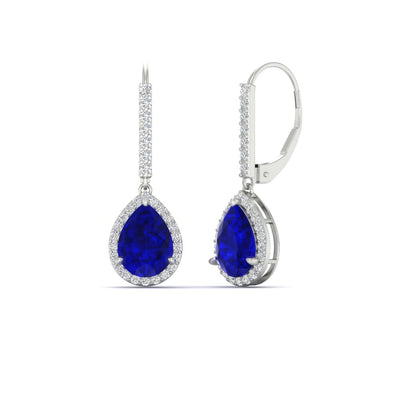 3 Carat Pear Shaped Halo Leverback Drop Earrings