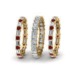 Load image into Gallery viewer, 3-piece-diamond-eternity-anniversary-band-with-ruby-in-18K-yellow-gold-FD8377BGRUDR-NL-YG.jpg

