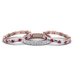 Load image into Gallery viewer, 3-piece-diamond-eternity-anniversary-band-with-with-pink-sapphire-in-18K-rose-gold-FD8377BGSADRPI-NL-RG.jpg
