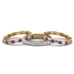 Load image into Gallery viewer, 3-piece-diamond-eternity-anniversary-band-with-with-pink-sapphire-in-18K-yellow-gold-FD8377BGSADRPI-NL-YG.jpg
