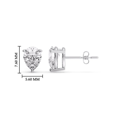 One Carat Diamond Pear Cut 3 Prong Earring