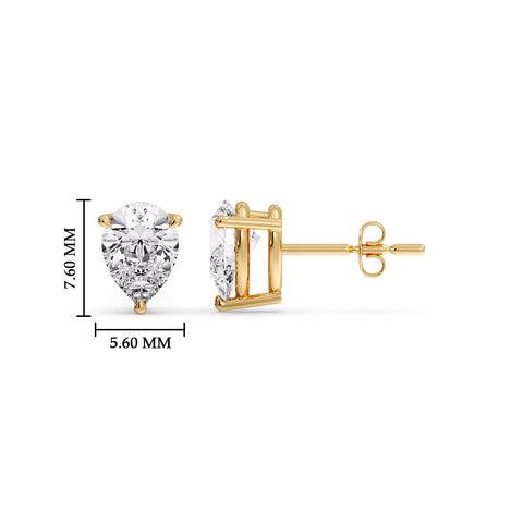 One Carat Diamond Pear Cut 3 Prong Earring