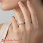 Load image into Gallery viewer, 3-row-emerald-cut-big-engagement-ring-rose-gold-fdenr11538-model
