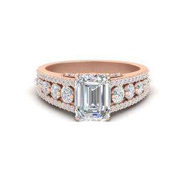 3 Row Lab-Created Emerald Cut Big Engagement Ring