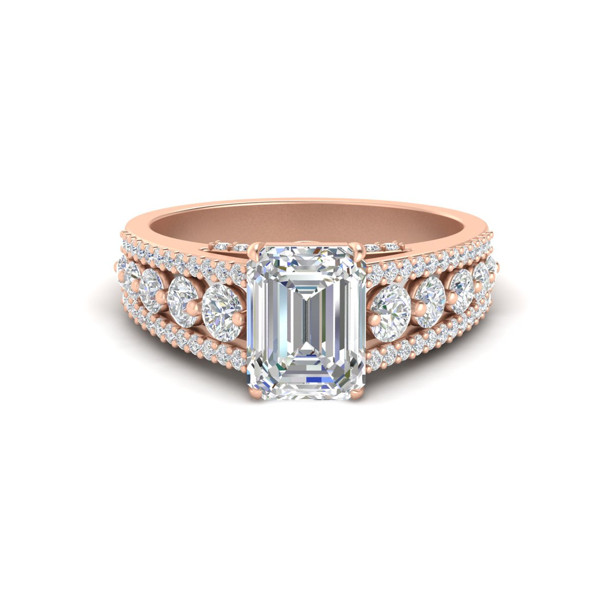 3 Row Lab-Created Emerald Cut Big Engagement Ring – Fascinating Diamonds