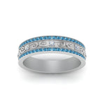 Load image into Gallery viewer, 3-row-vine-vintage-diamond-wedding-ring-with-blue-topaz-in-white-gold-FDB8627GICBLTO-NL-WG
