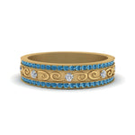 Load image into Gallery viewer, 3-row-vine-vintage-diamond-wedding-ring-with-blue-topaz-in-yellow-gold-FDB8627GICBLTO-NL-YG
